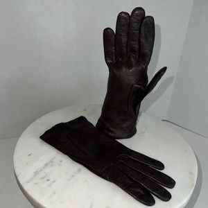 Deep Chocolate Brown & Black Kid Leather Gloves Size 6.5